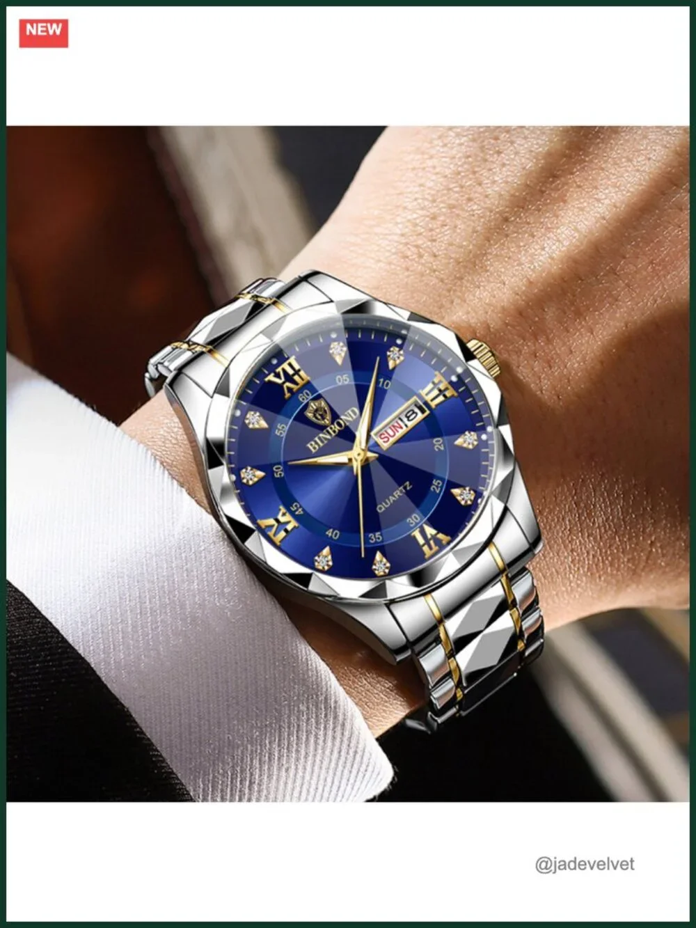 Men's Stainless Steel Roman Numeral Analog Quartz Watch with Day-Date Calendar,